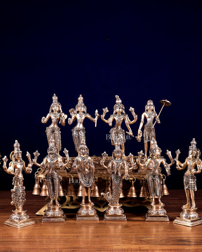 Brass Superfine Vishnu Dashavatar Idols Set | Sleek Design 10 inch