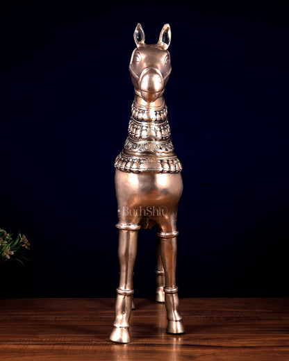 Pure Brass Standing Horse Statue | Majestic Home Décor Showpiece
