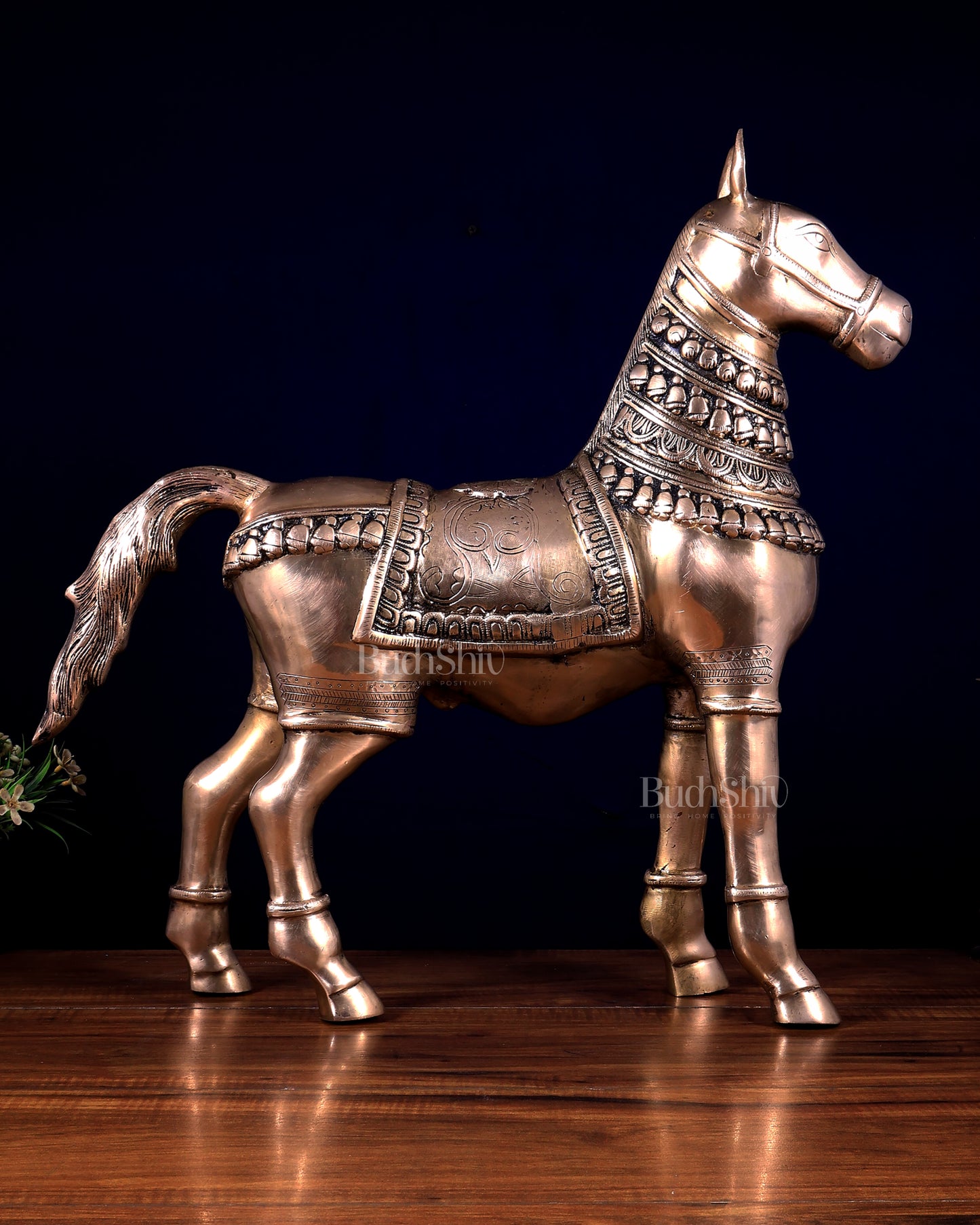 Pure Brass Standing Horse Statue | Majestic Home Décor Showpiece
