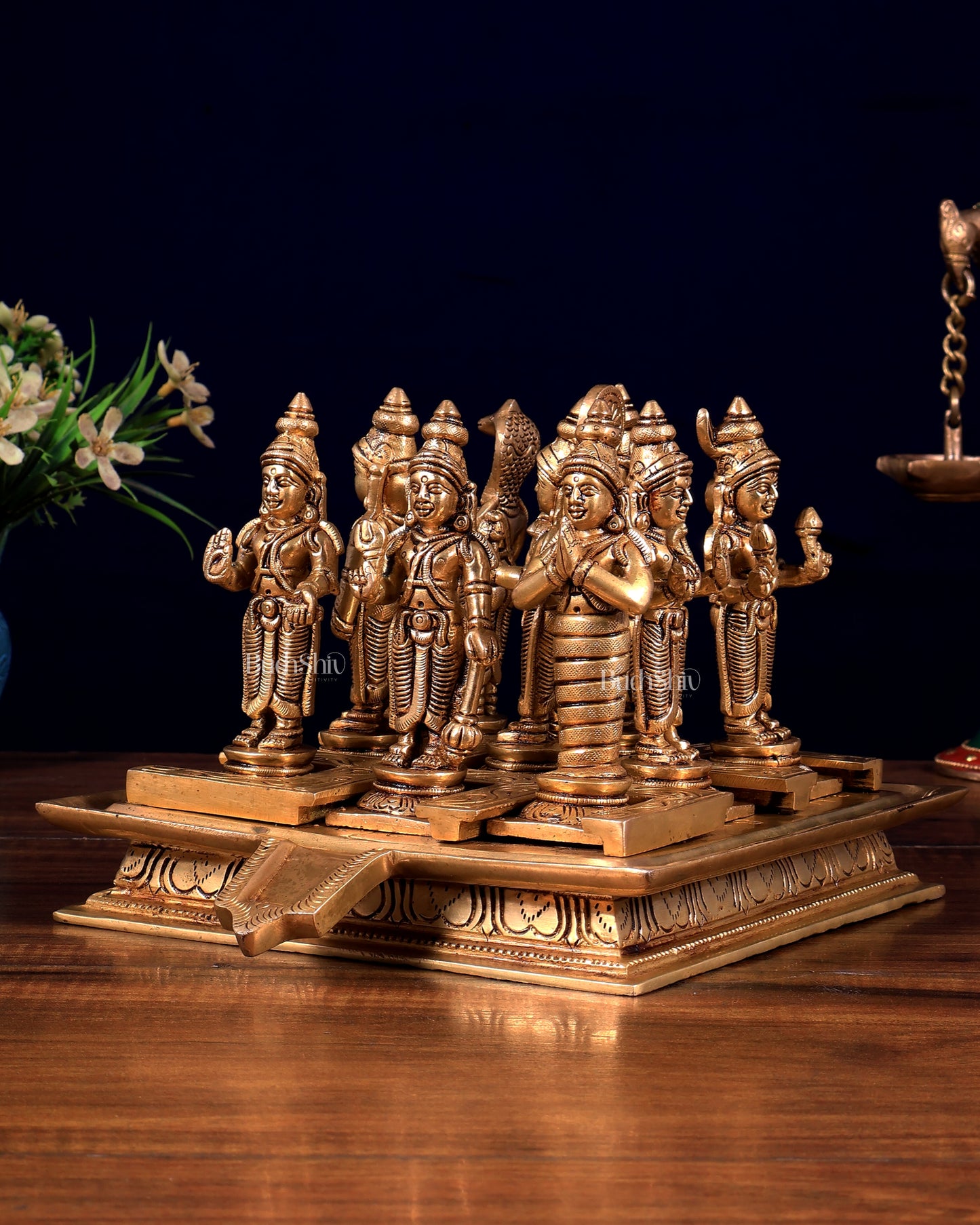 Pure Brass superfine Navgraha Idols with Abhishek Patra 5.5 inch