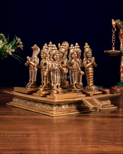 Pure Brass superfine Navgraha Idols with Abhishek Patra 5.5 inch