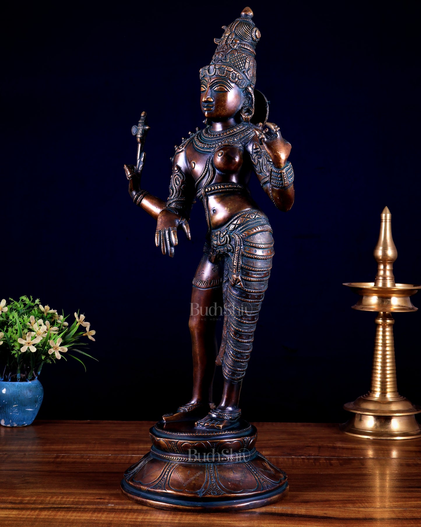 Vintage Brass Ardhanarishwara Statue | Bronze Tone Finish 19 inch