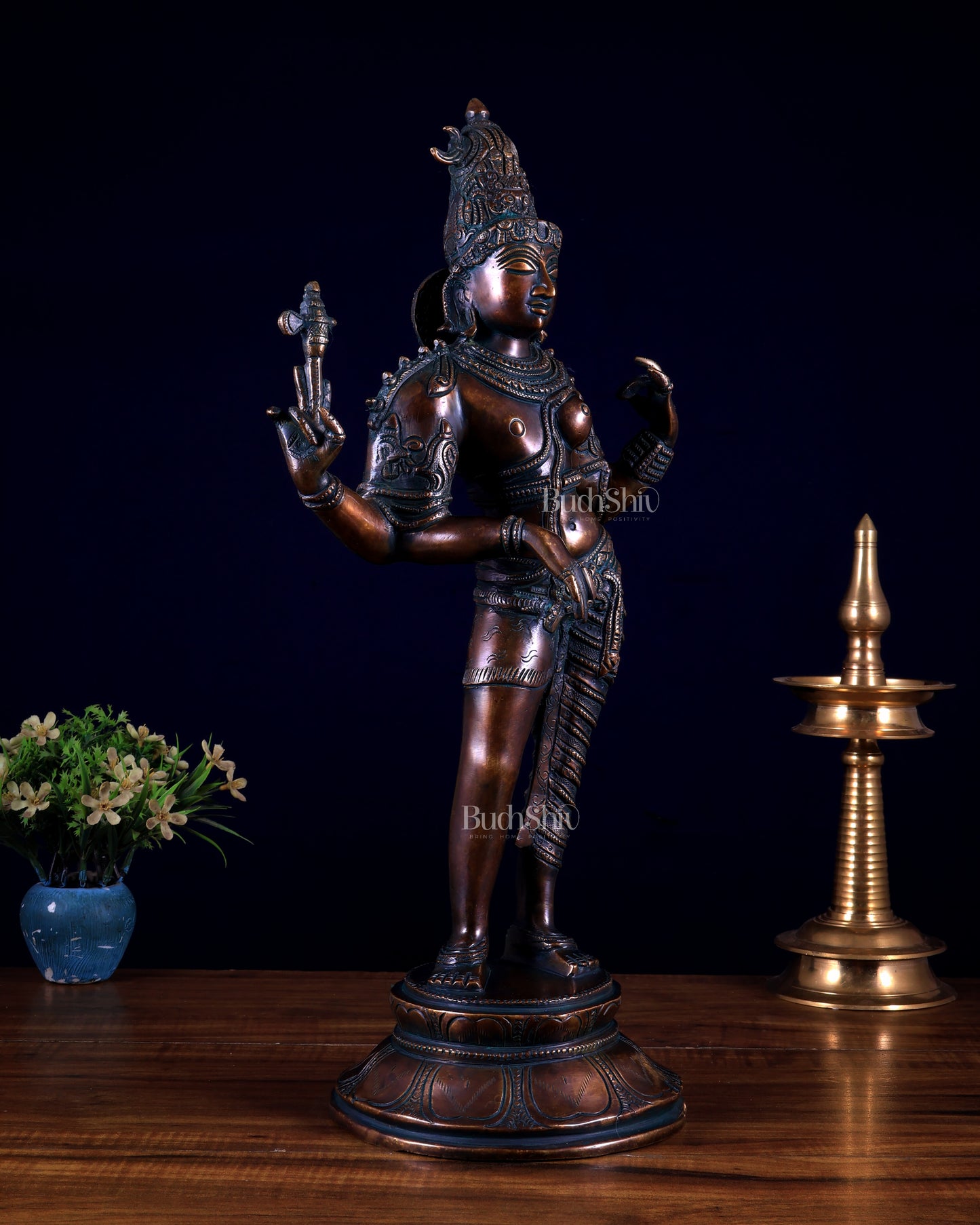 Vintage Brass Ardhanarishwara Statue | Bronze Tone Finish 19 inch