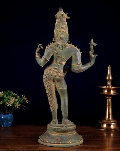 Vintage Brass Ardhanarishwara Statue | Green patina Tone 19 inch