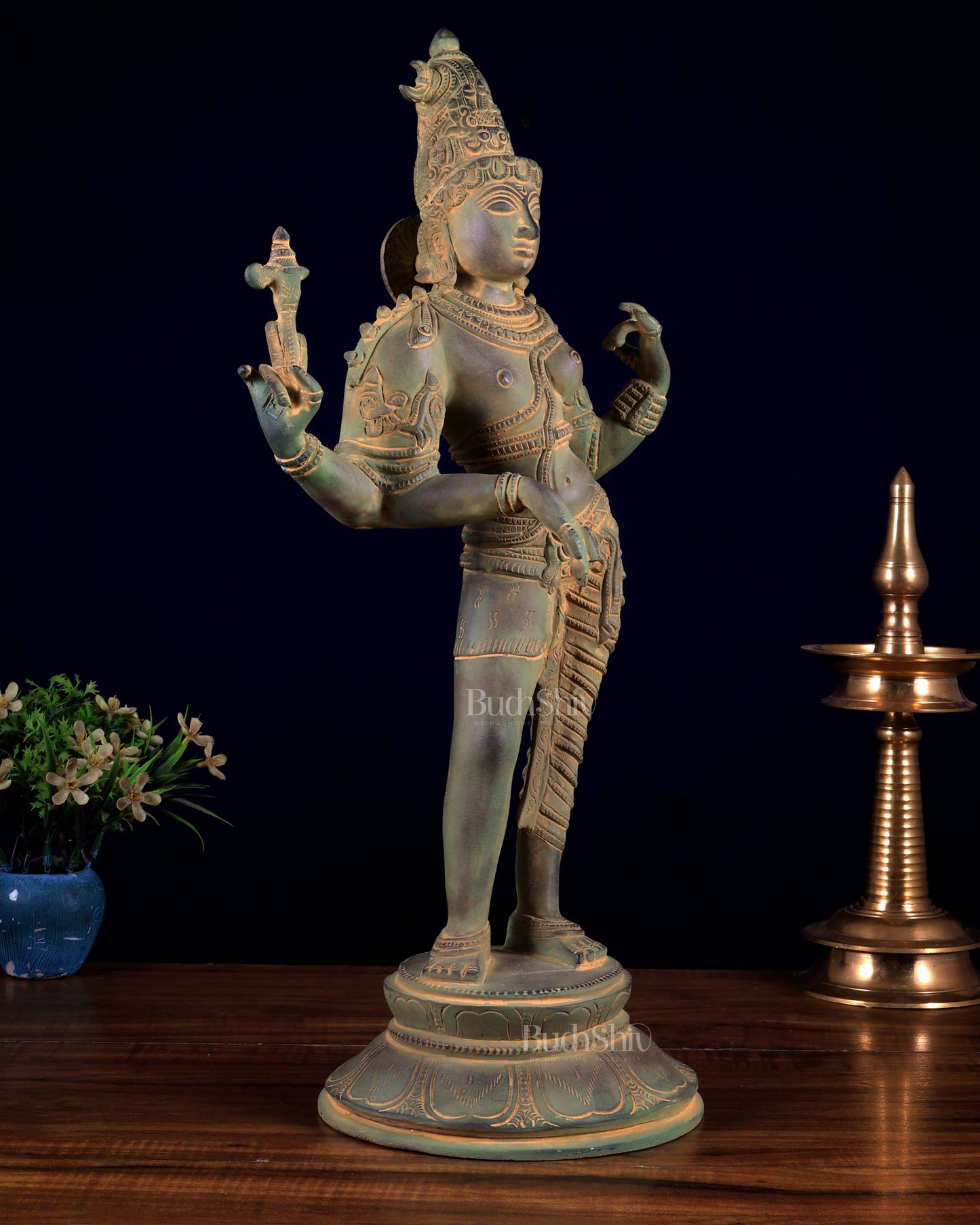 Vintage Brass Ardhanarishwara Statue | Green patina Tone 19 inch