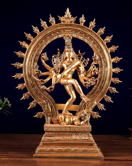 Brass Superfine Nataraja | Dancing Shiva with Ten Arms 17 inch
