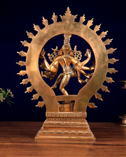Brass Superfine Nataraja | Dancing Shiva with Ten Arms 17 inch