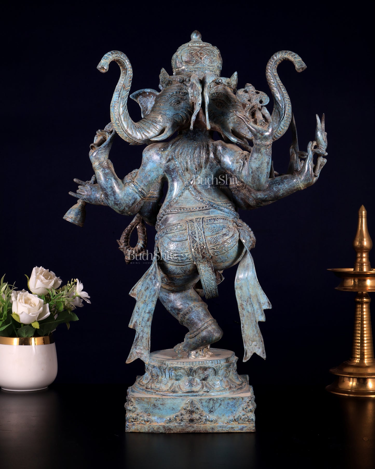 Bronze Ganesha Statue three faced Master Sculpture 20 inch