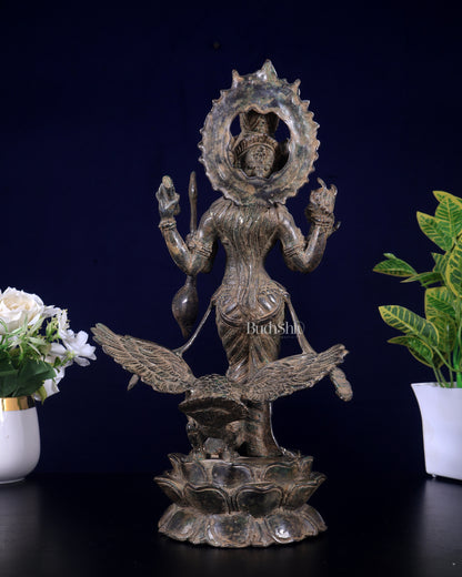 Vintage Standing Saraswati with swan Bronze Sculpture 14"