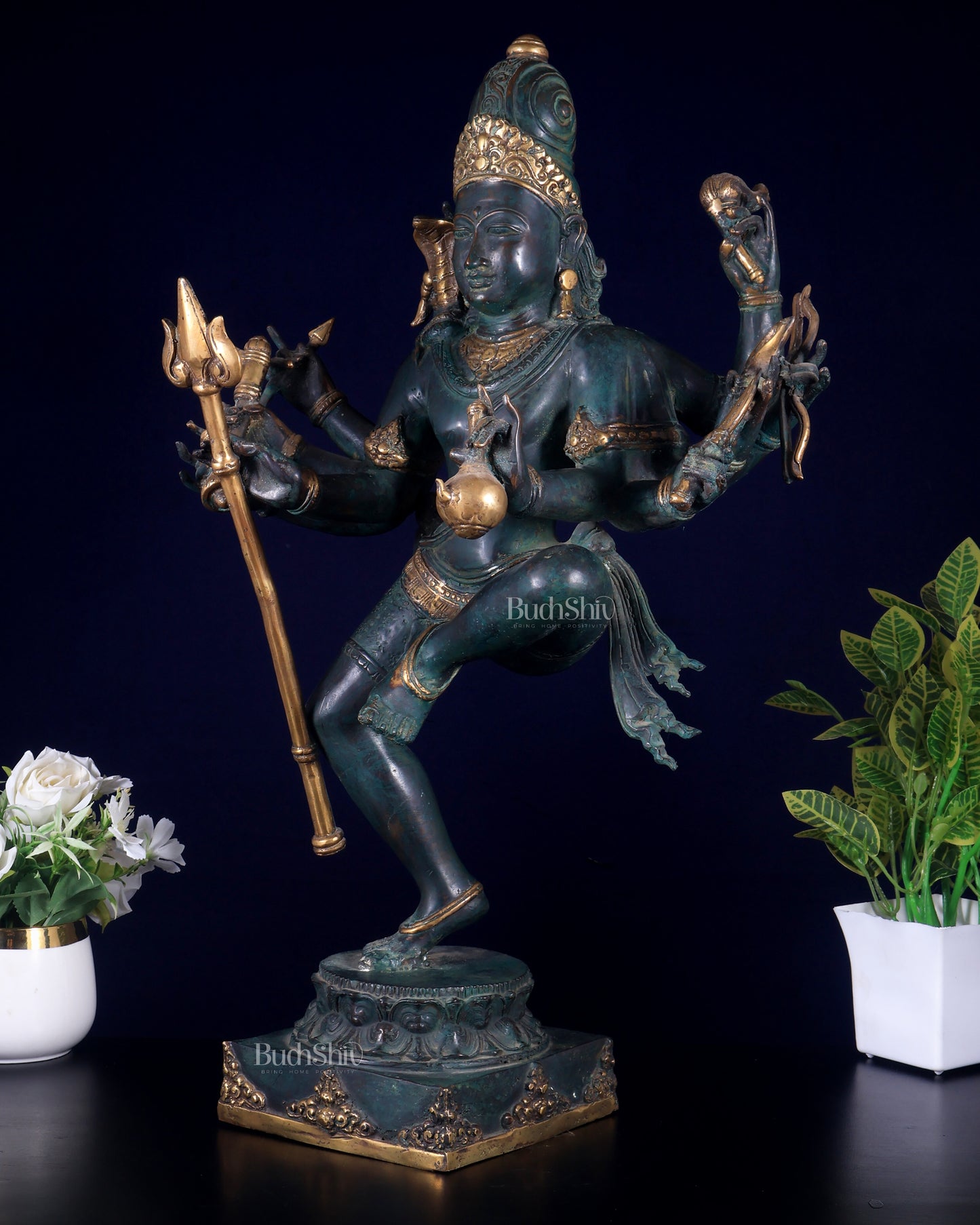 Bronze Dancing Shiva with eight arms and large trishul Sculpture – 24" Height