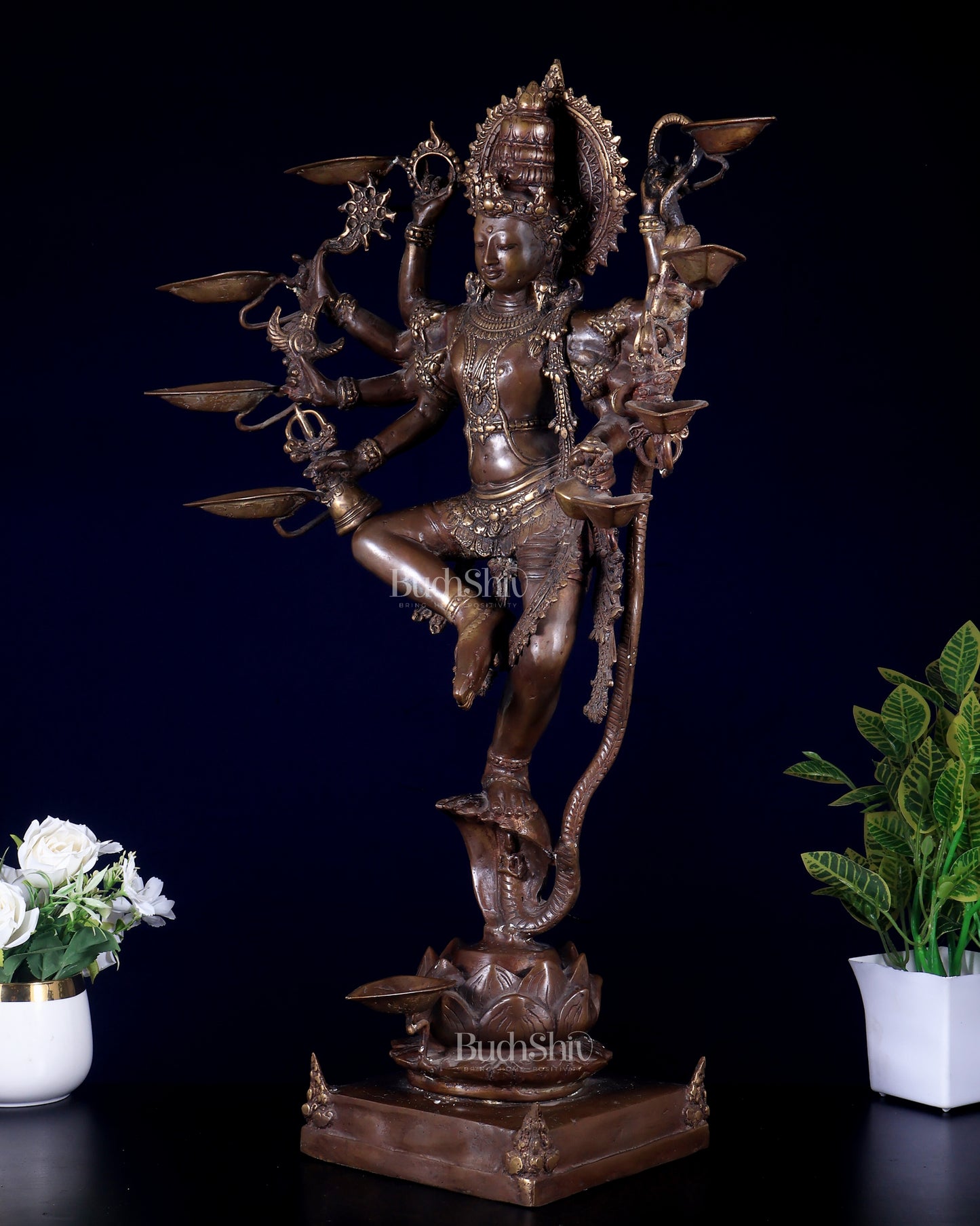 Bronze Dancing Krishna with Diyas in hands Sculpture – 26" Height, Lost Wax Casting