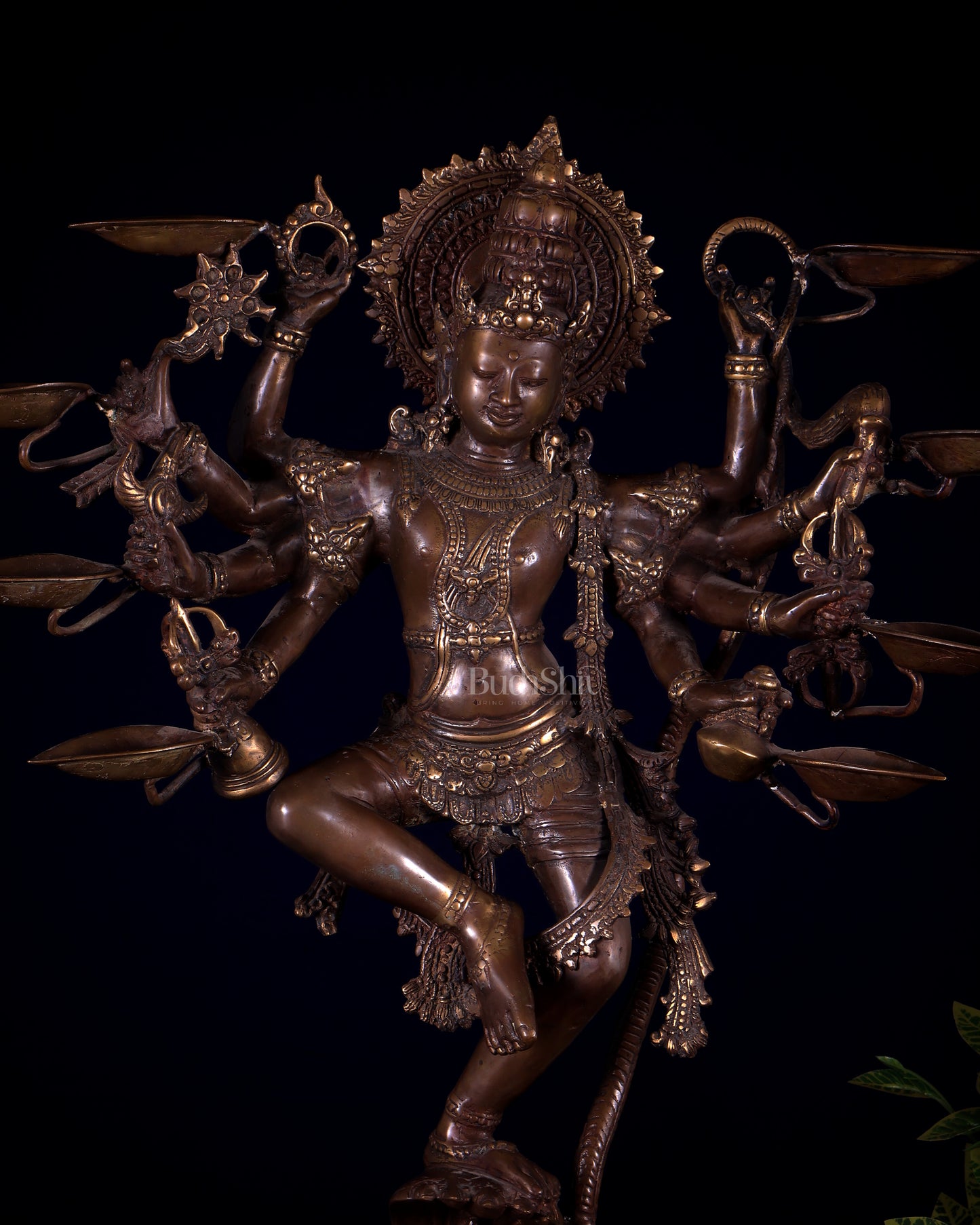 Bronze Dancing Krishna with Diyas in hands Sculpture – 26" Height, Lost Wax Casting