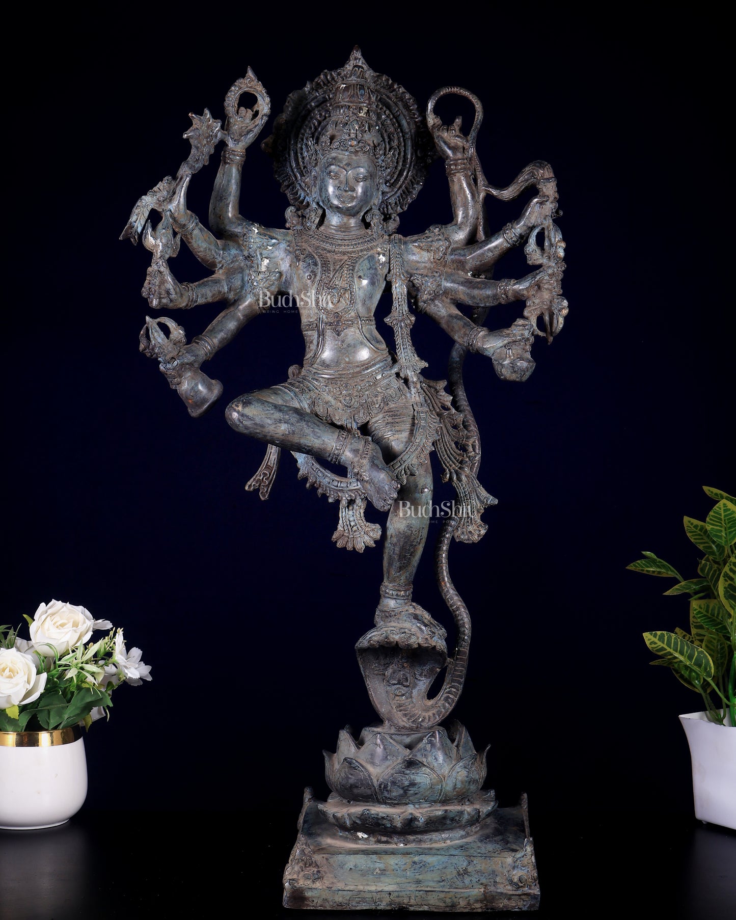 Bronze Krishna dancing on Kaliya Naag Sculpture – 25" lost wax