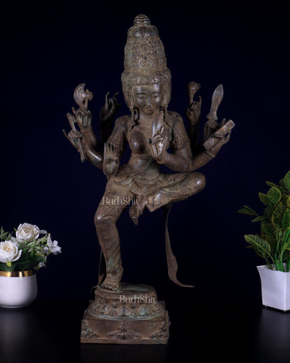 Three-Headed Dancing Parvati Bronze Statue | Lost Wax Sculpture | 24" |