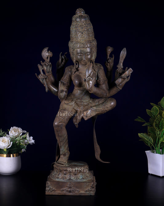Three-Headed Dancing Parvati Bronze Statue | Lost Wax Sculpture | 24" |