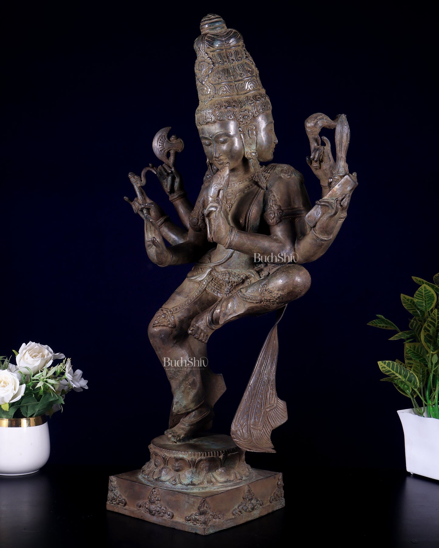 Three-Headed Dancing Parvati Bronze Statue | Lost Wax Sculpture | 24" |