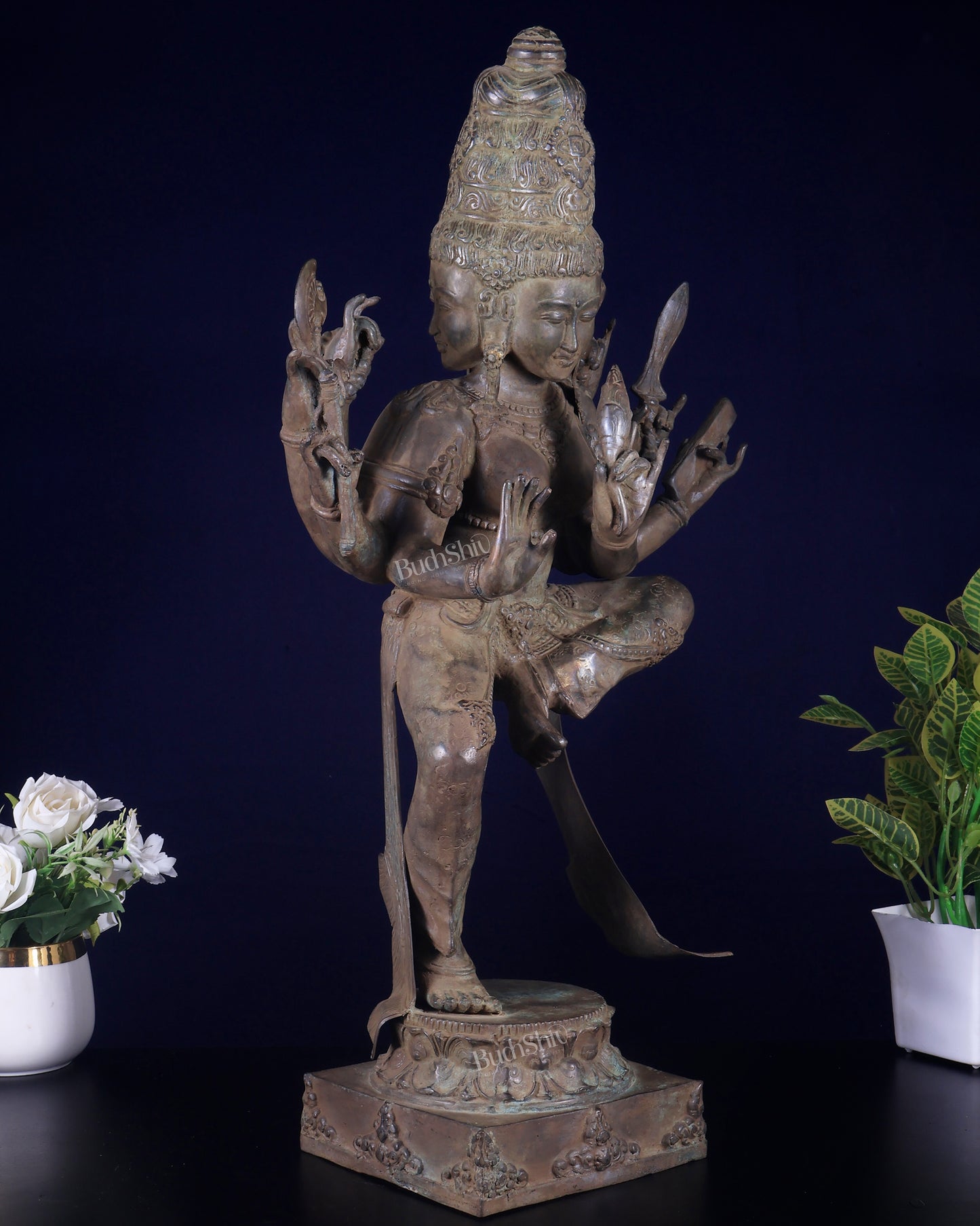 Three-Headed Dancing Parvati Bronze Statue | Lost Wax Sculpture | 24" |