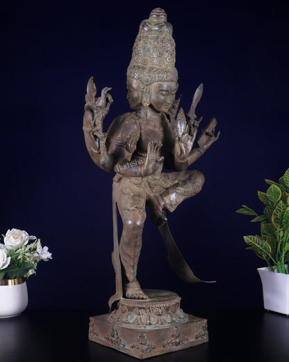 Three-Headed Dancing Parvati Bronze Statue | Lost Wax Sculpture | 24" |