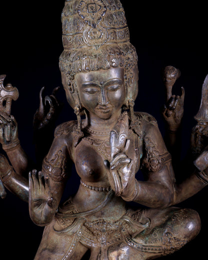 Three-Headed Dancing Parvati Bronze Statue | Lost Wax Sculpture | 24" |