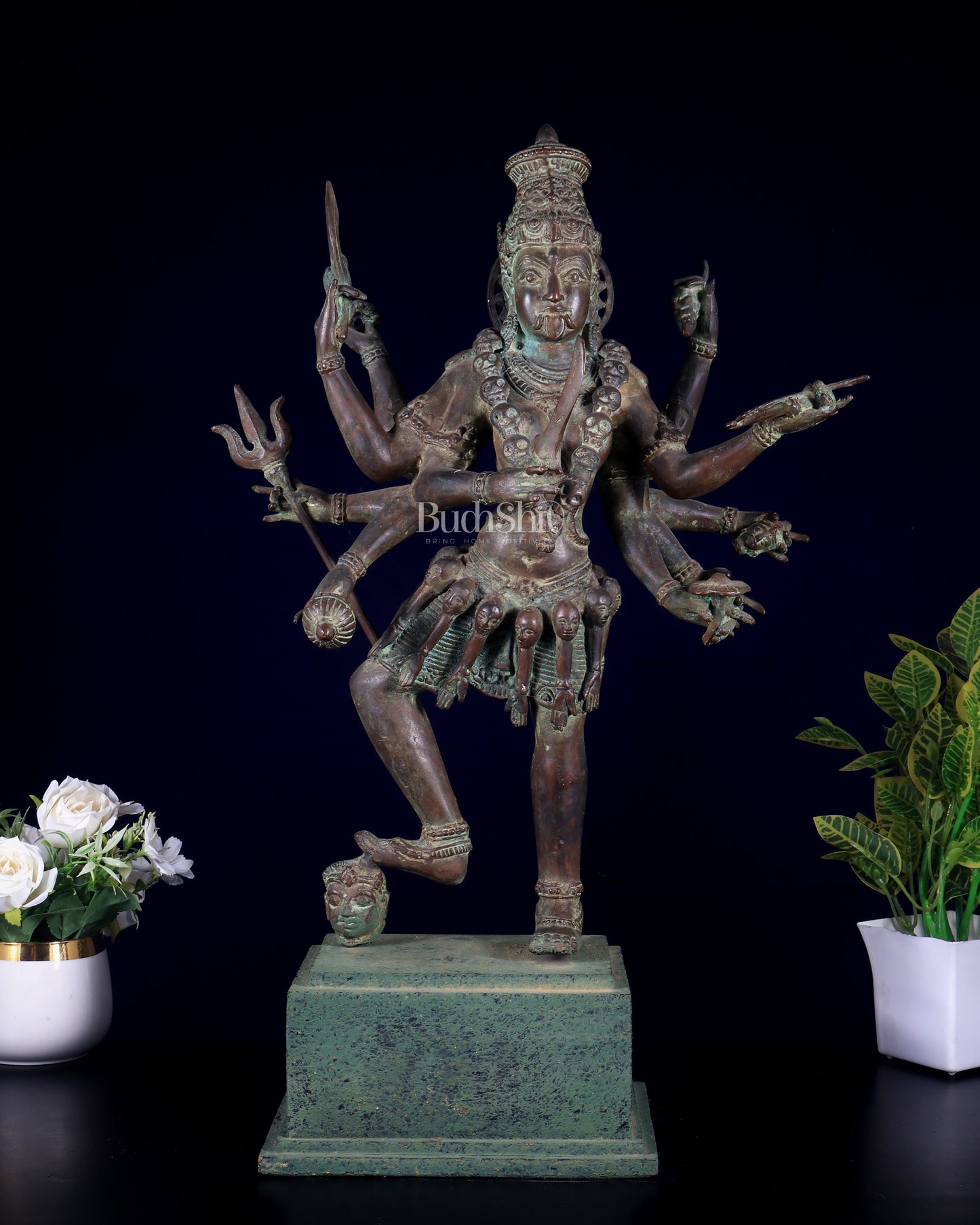 Bronze Goddess Kali Statue – 23” (58 cm) Fierce Form with 10 Arms
