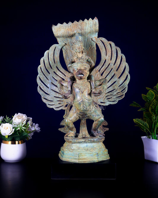 Bronze Lord Vishnu Riding on Garuda Sculpture | Lost Wax | 21" Height |