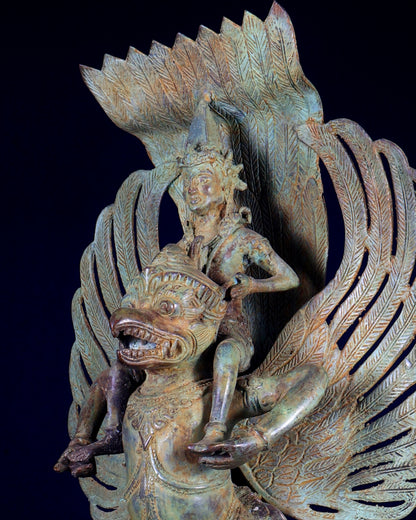 Bronze Lord Vishnu Riding on Garuda Sculpture | Lost Wax | 21" Height |