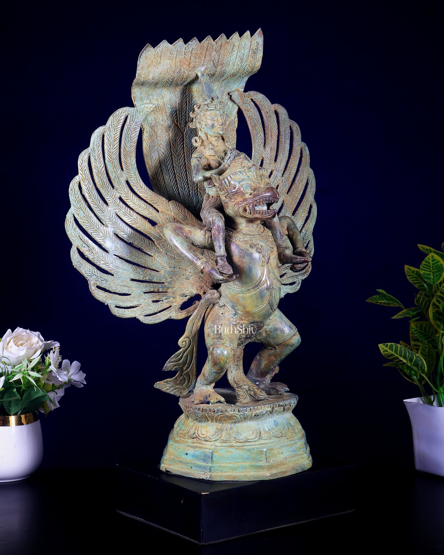 Bronze Lord Vishnu Riding on Garuda Sculpture | Lost Wax | 21" Height |