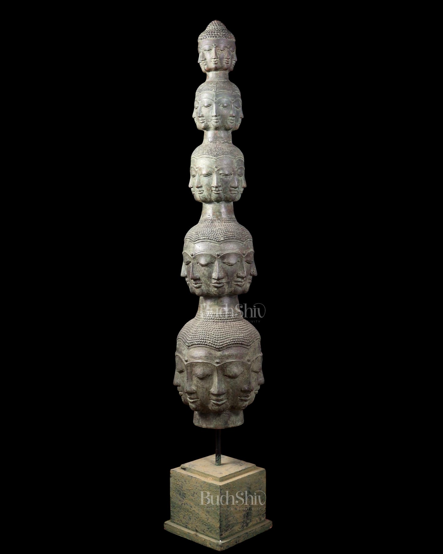 Bronze 40 Buddha Faces Tower | Lost Wax Sculpture