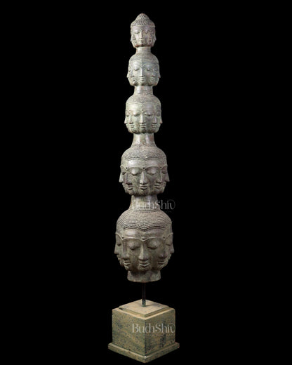 Bronze 40 Buddha Faces Tower | Lost Wax Sculpture