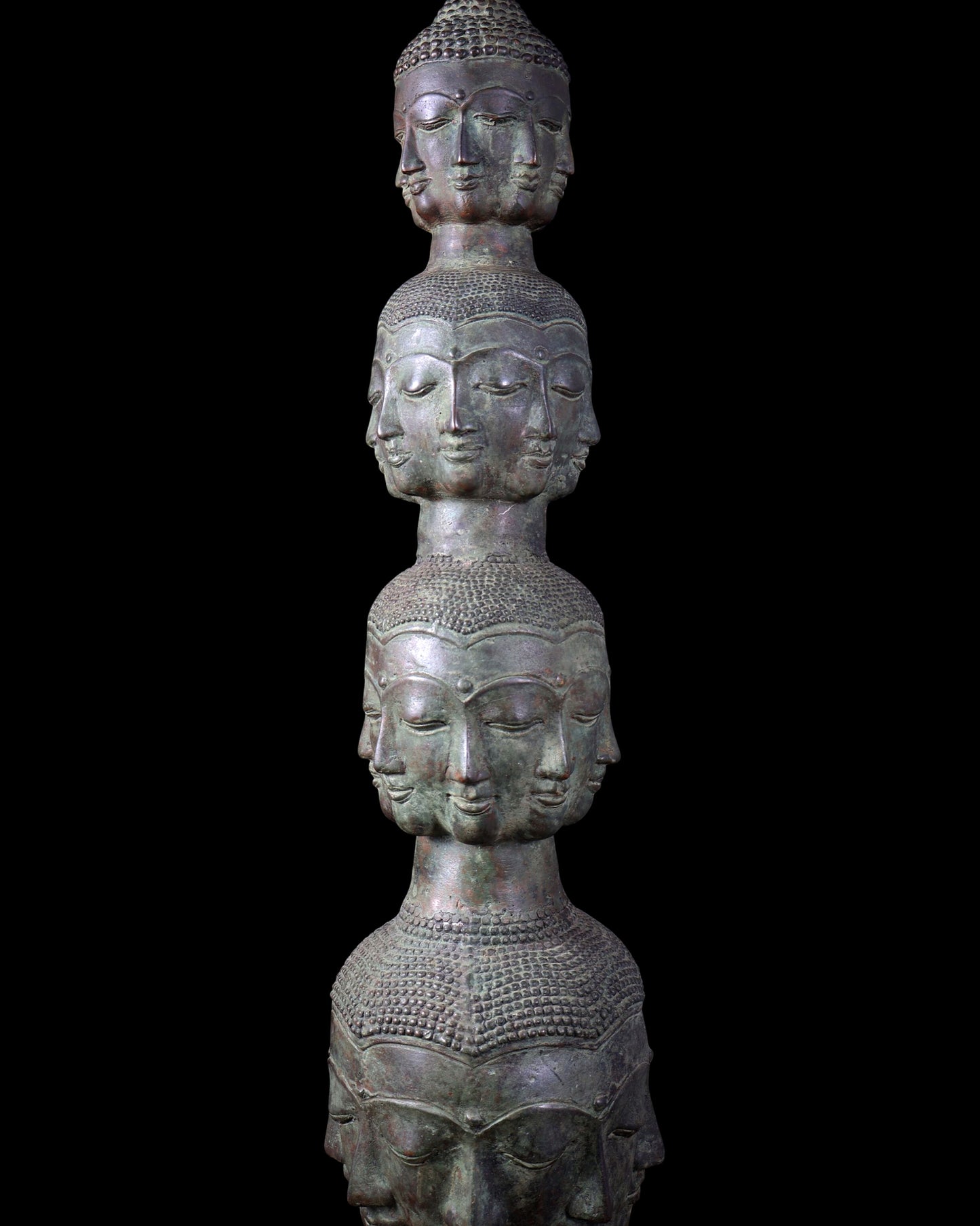 Bronze 40 Buddha Faces Tower | Lost Wax Sculpture