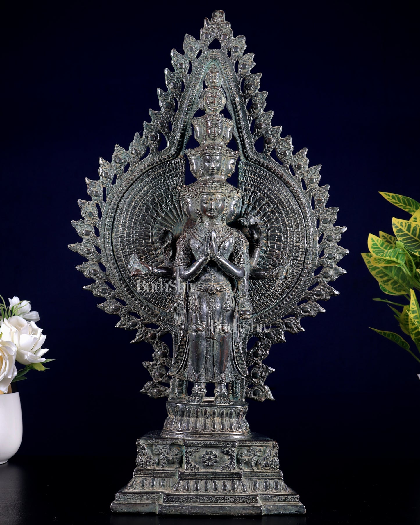 Vintage Bronze Avalokiteshvara – Handcrafted Sculpture 17"