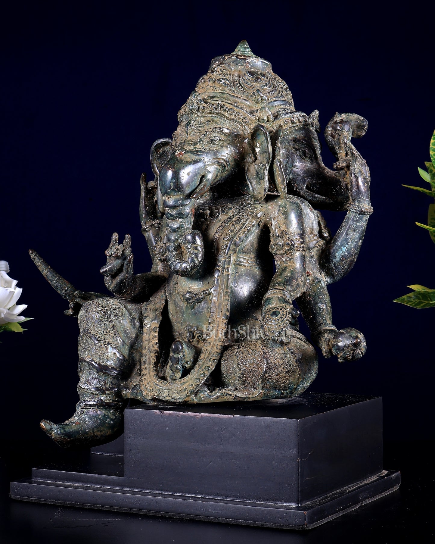 Vintage Indonesian Bronze Three-Faced Lord Ganesha Statue 12"