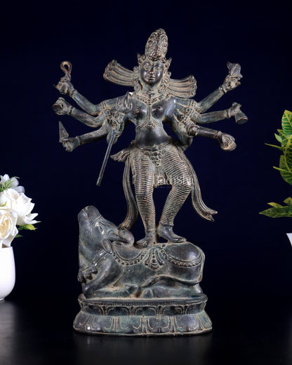 Bronze Goddess Durga Statue | Lost Wax Casting | 13"