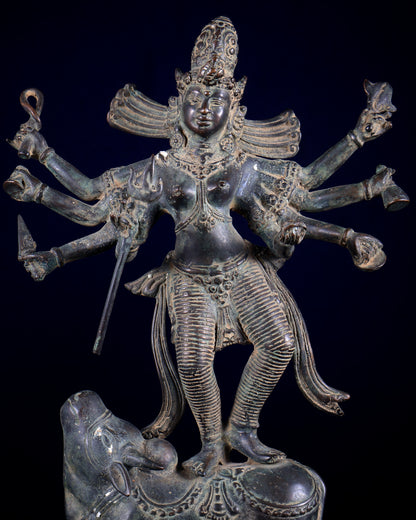 Bronze Goddess Durga Statue | Lost Wax Casting | 13"
