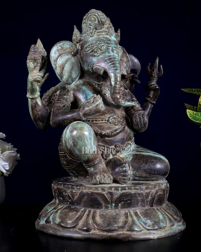 Bronze Ganesha Statue | Lost Wax Sculpture | 17"