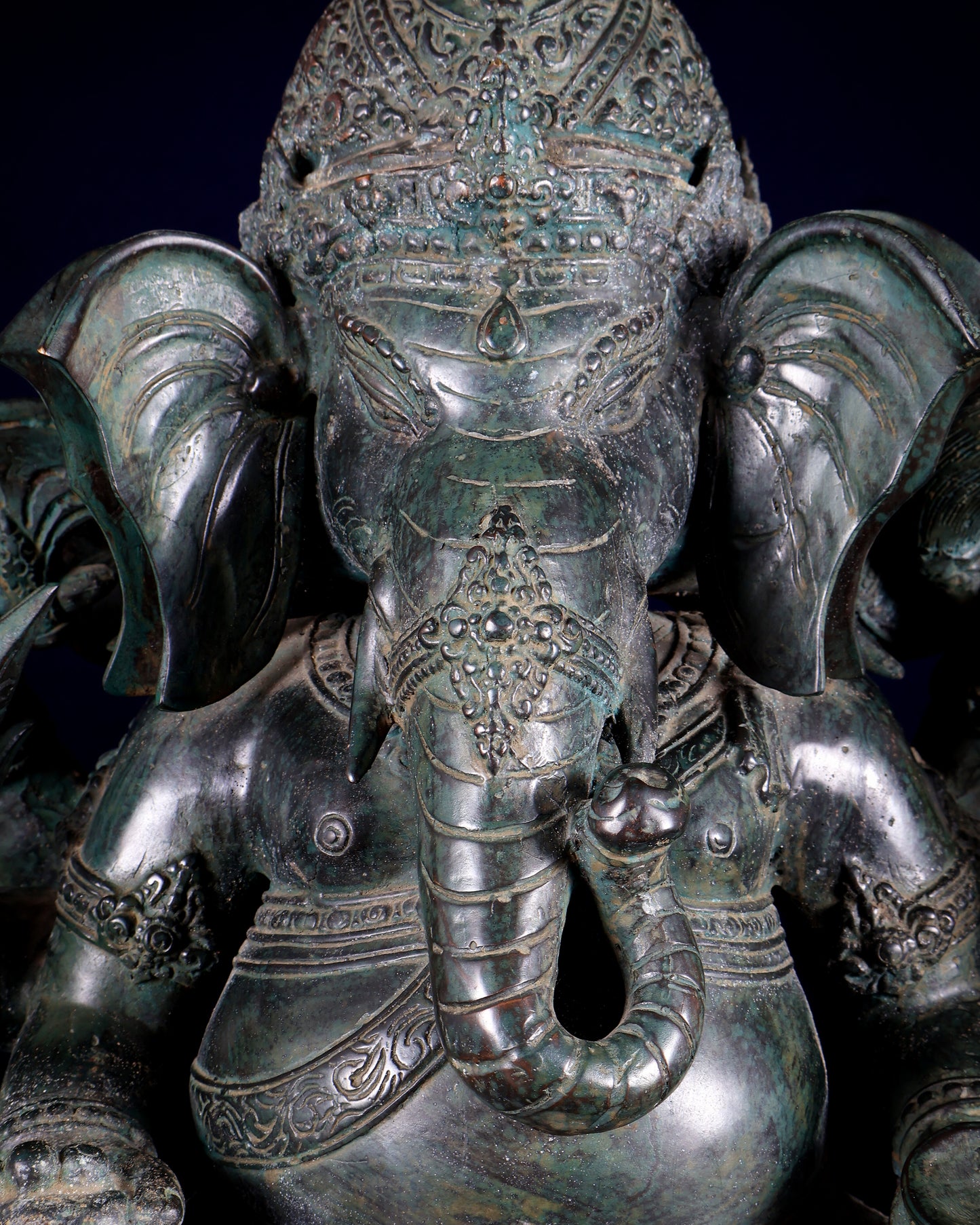 Bronze Ganesha Sculpture – Three-Headed, 16" Lost Wax Casting