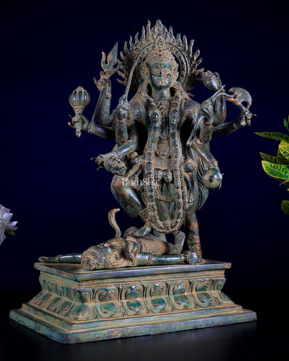 Bronze Kali with eight arms Standing on Shiva | Indonesian Sculpture – 15.5"