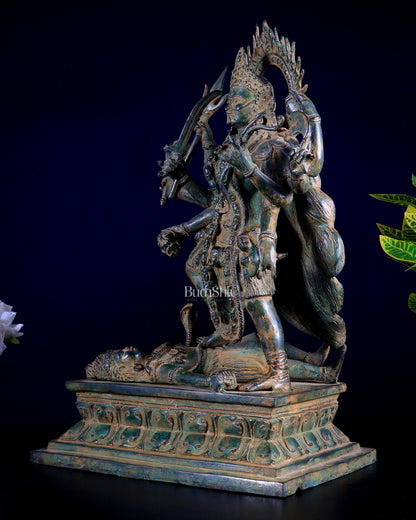 Bronze Kali with eight arms Standing on Shiva | Indonesian Sculpture – 15.5"