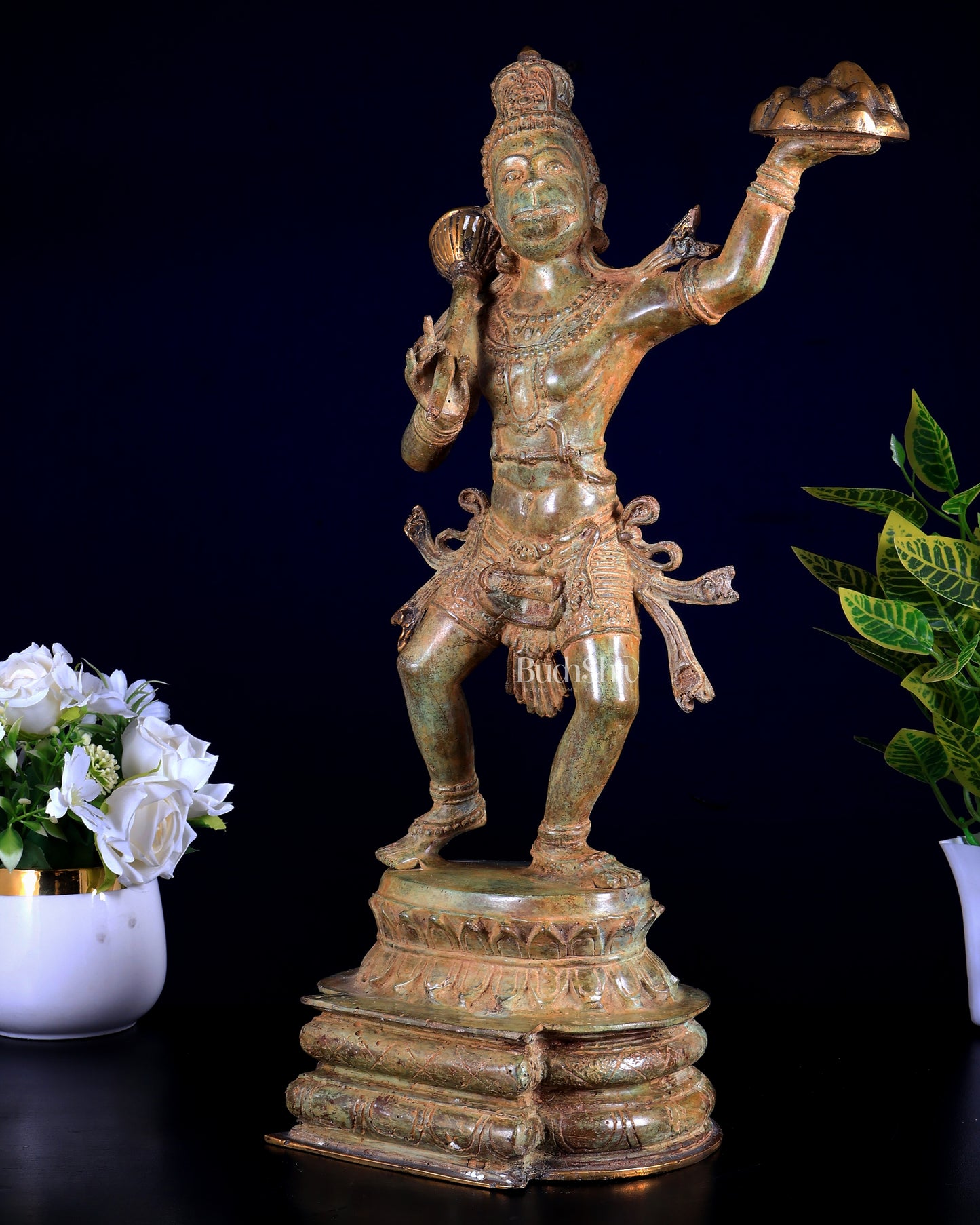Indonesian Bronze Sanjeevani Hanuman Sculpture – 18"