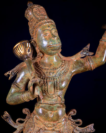 Indonesian Bronze Sanjeevani Hanuman Sculpture – 18"