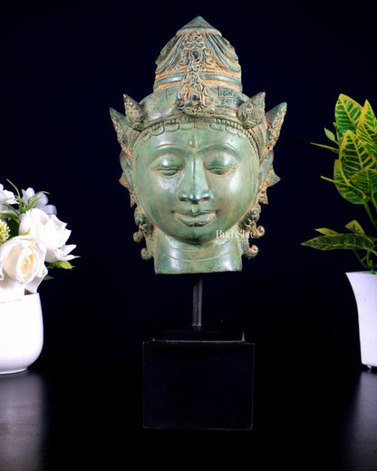 Vintage Indonesian Bronze Vishnu Head Sculpture 12"