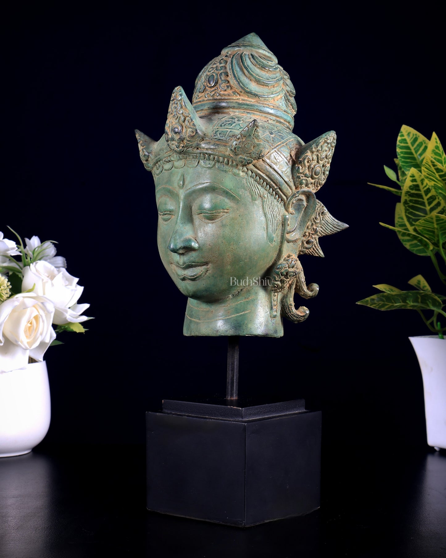 Vintage Indonesian Bronze Vishnu Head Sculpture 12"