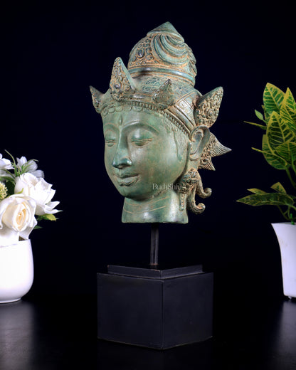 Vintage Indonesian Bronze Vishnu Head Sculpture 12"