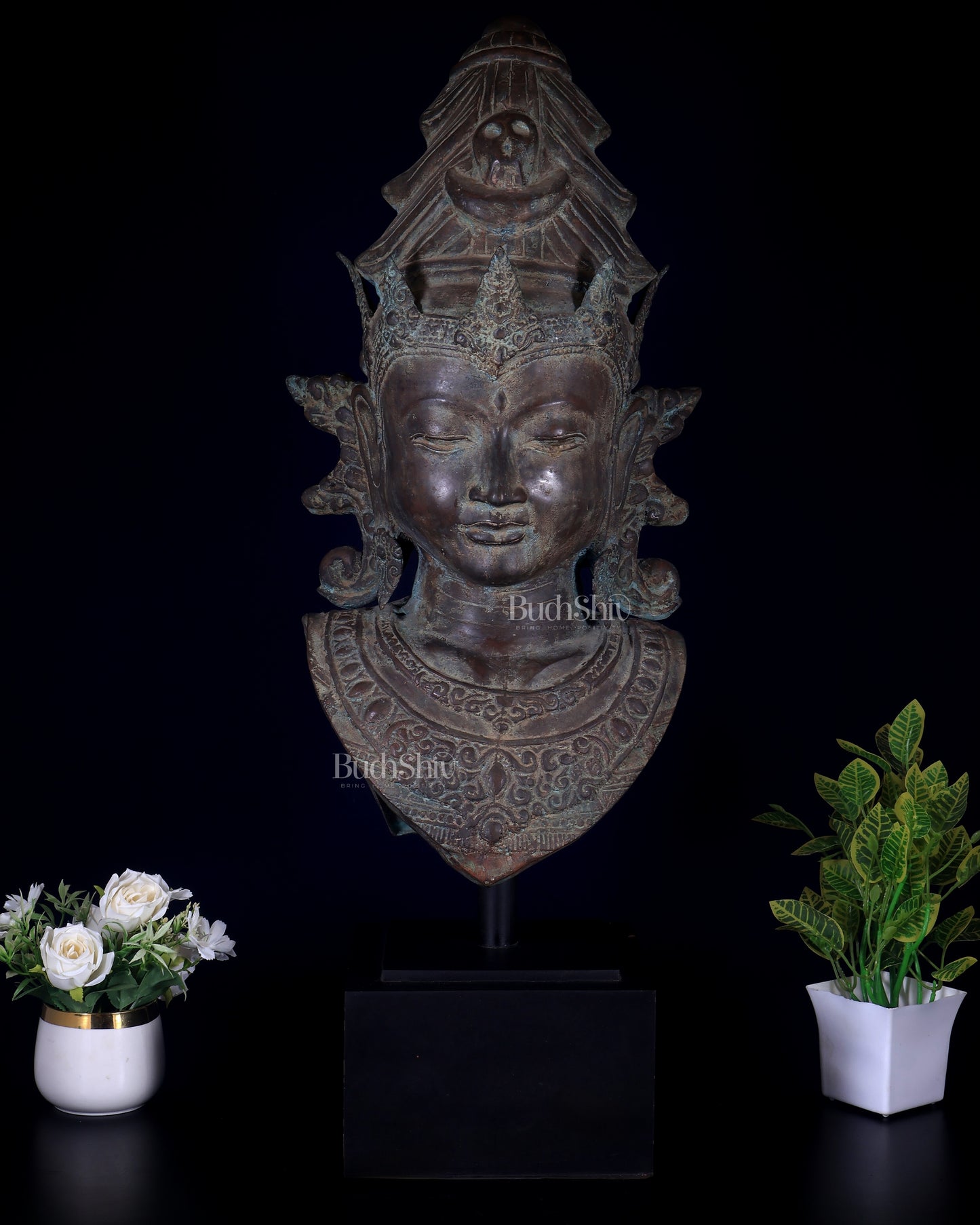 Large Bronze Shiva Face Head statue – Lost Wax Method 32"