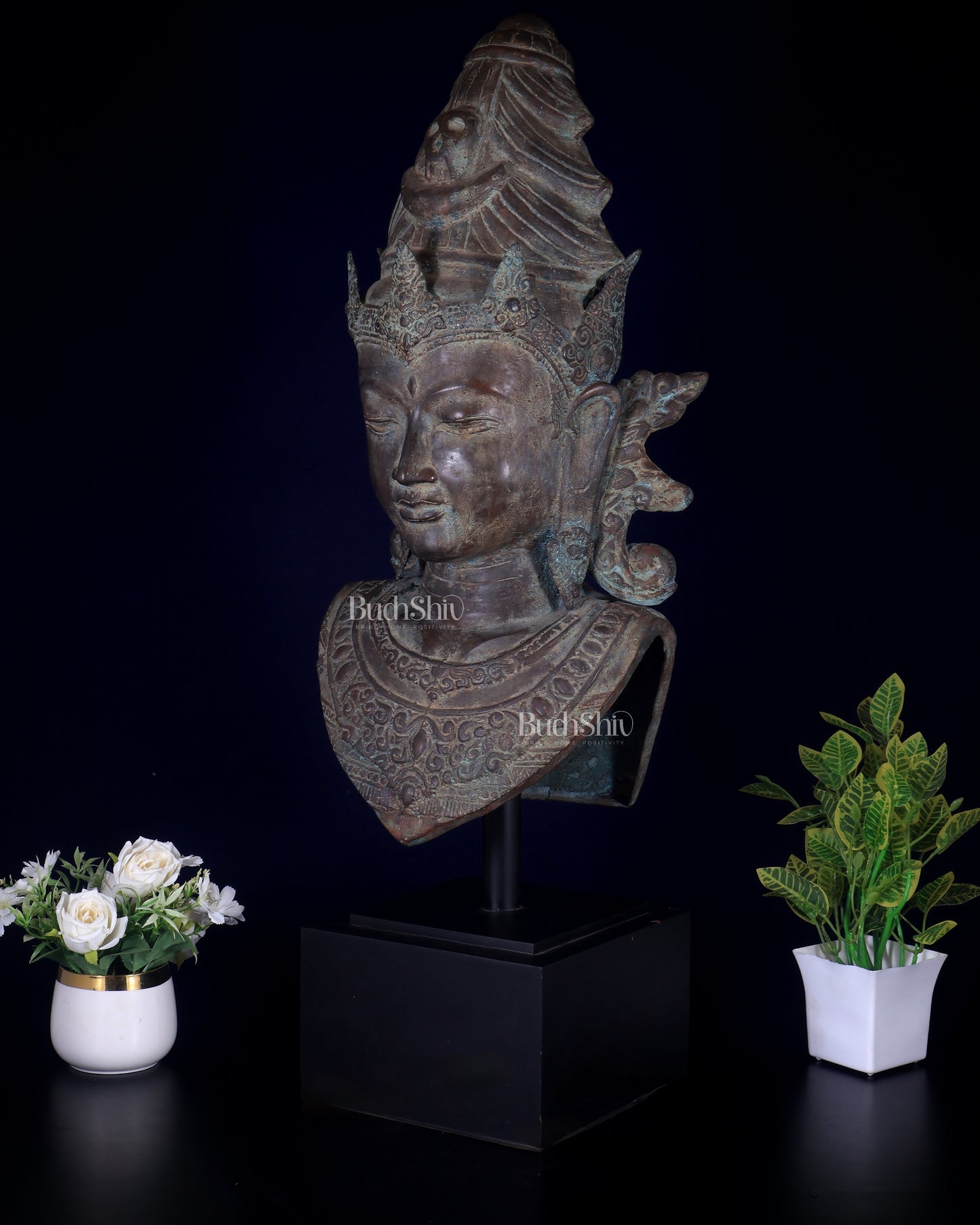 Large Bronze Shiva Face Head statue – Lost Wax Method 32"