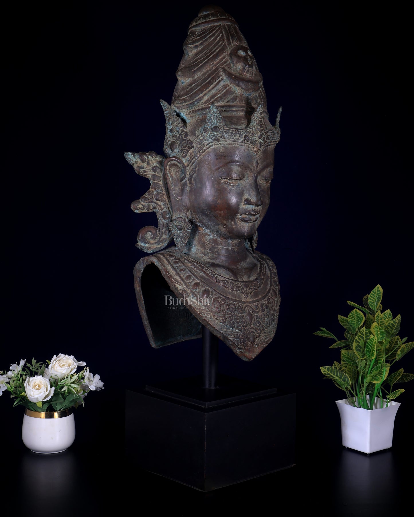 Large Bronze Shiva Face Head statue – Lost Wax Method 32"