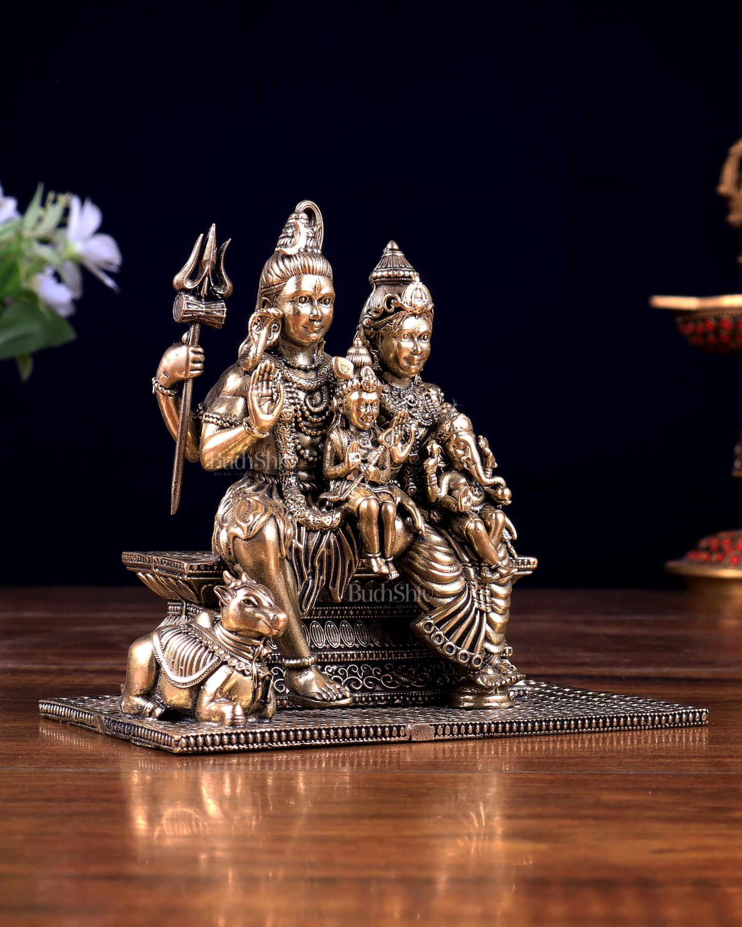 Pure Brass Superfine Shiv Parivar with Nandi Idol 4 inch