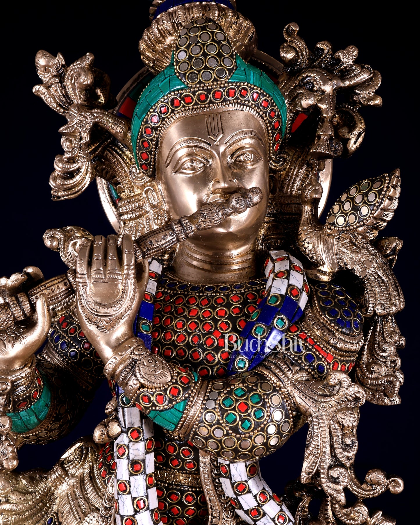 Brass Krishna Statue with Lotus Base | 27 Inch stonework