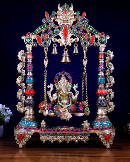 Brass Ganesha idol on a large Swing jhoola - 26 inch