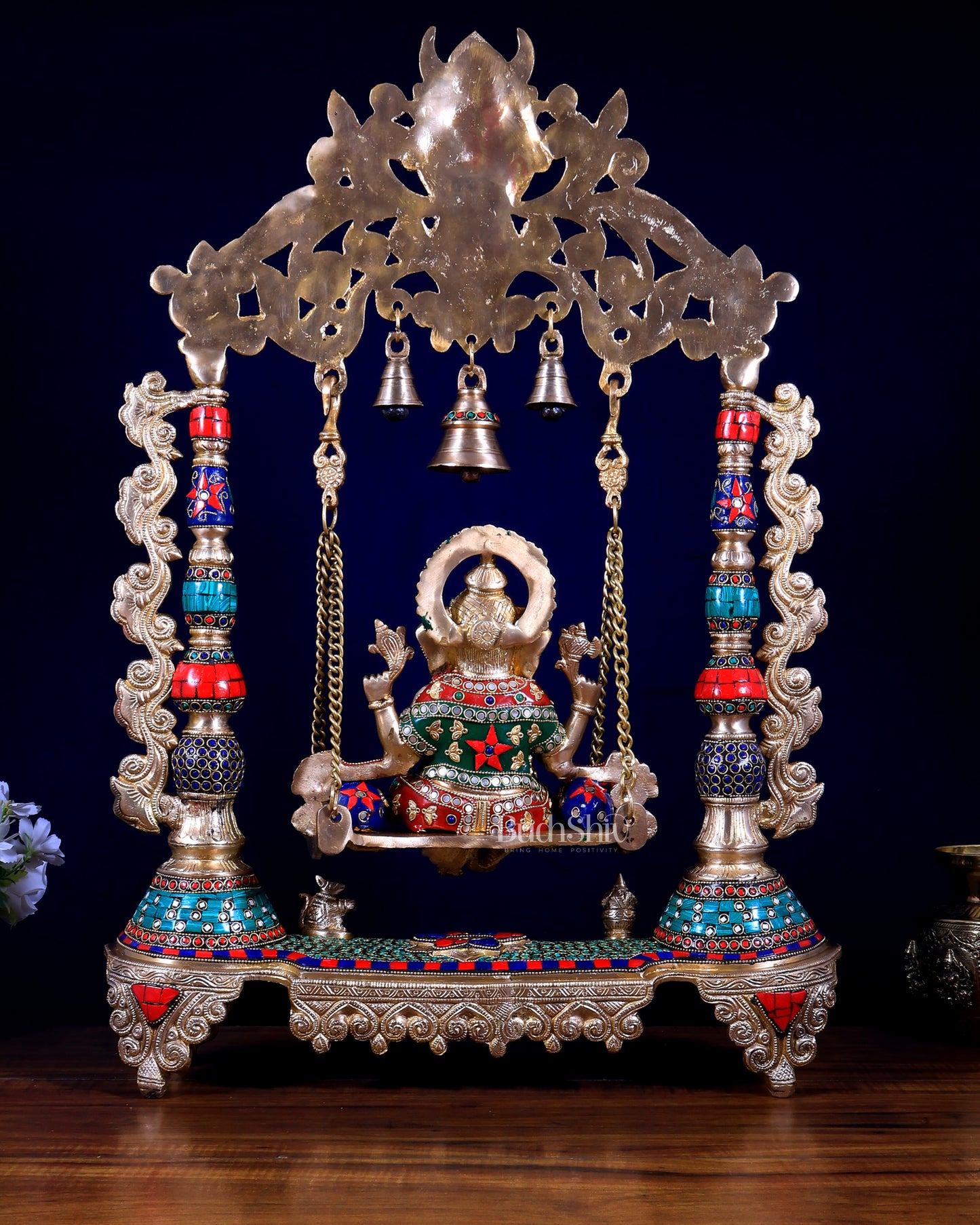 Brass Ganesha idol on a large Swing jhoola - 26 inch